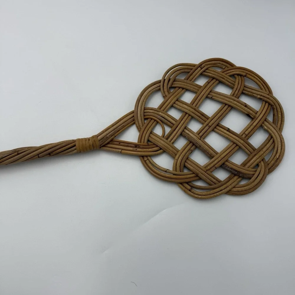 Vtg Rattan Carpet Beater Wicker Reed Rug Paddle Wall Decor Cleaning Tool Farm